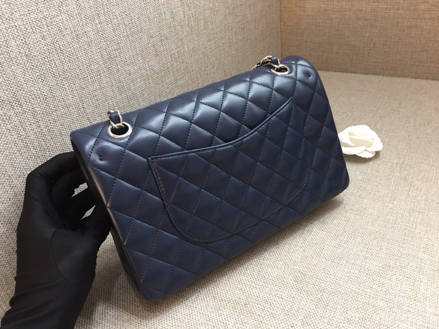 Medium Classic Flap Lambskin Bag AO1112 Dark Blue/Silver